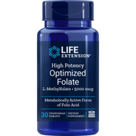 High Potency Optimized Folate L-Methylfolate  8500 mcg 30 veg Tablets Life Extension